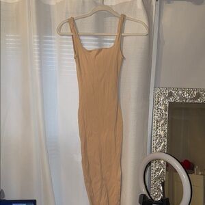 Elegant Tan Sleeveless Dress with slit on leg!